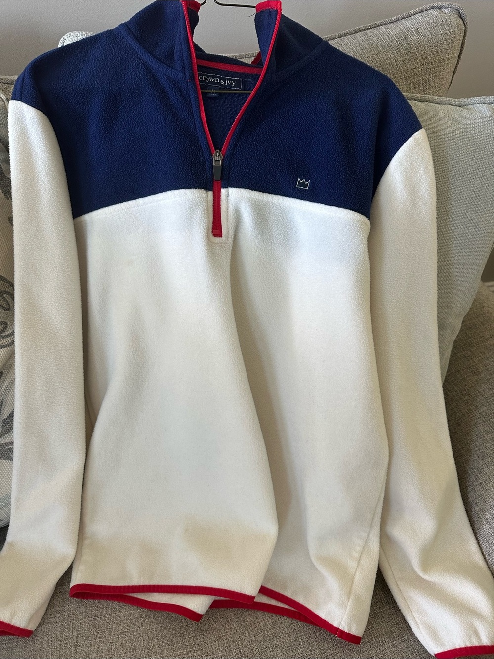 crown & ivy Navy, White and Red Quarter-Zip Fleece Pullover mens medium
